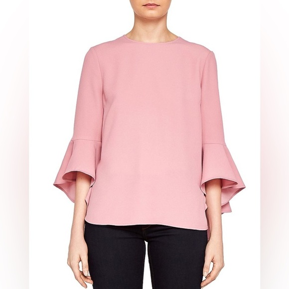 Ted Baker Juula Waterfall-Sleeve Top Dusky Pink Size 3 US Size 8 - Picture 1 of 14